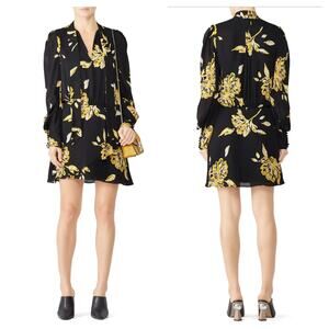 JOIE Gyan Floral Print Long Sleeve Silk Mini Dress Necktie Black Size 4 $398
